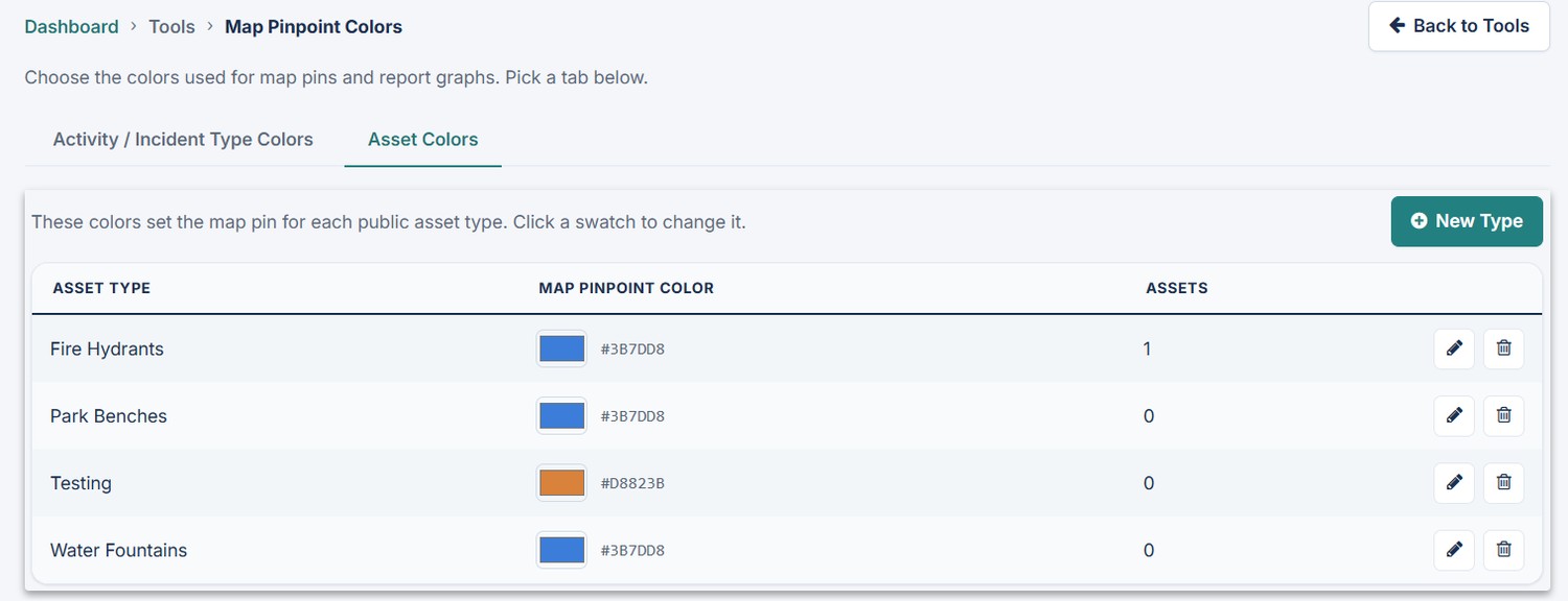 Retail Incident Manager tool for customizing retail property asset map pinpoint colors.