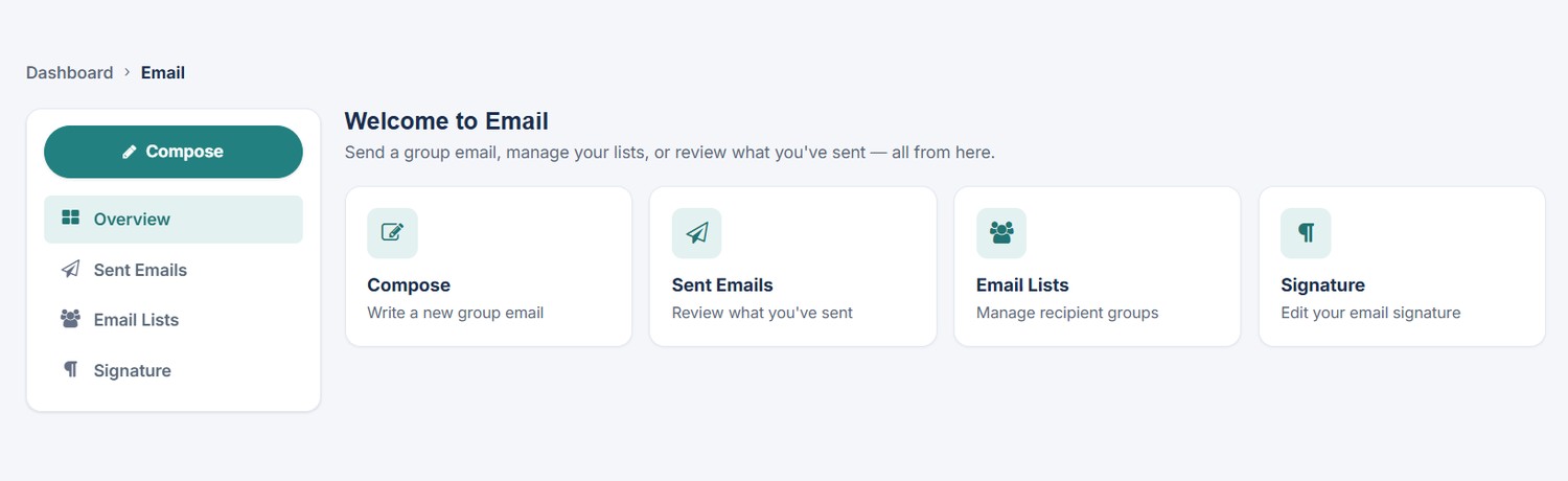 Redesigned Retail Incident Manager Email area with Compose, Sent Emails, Email Lists, and Signature.