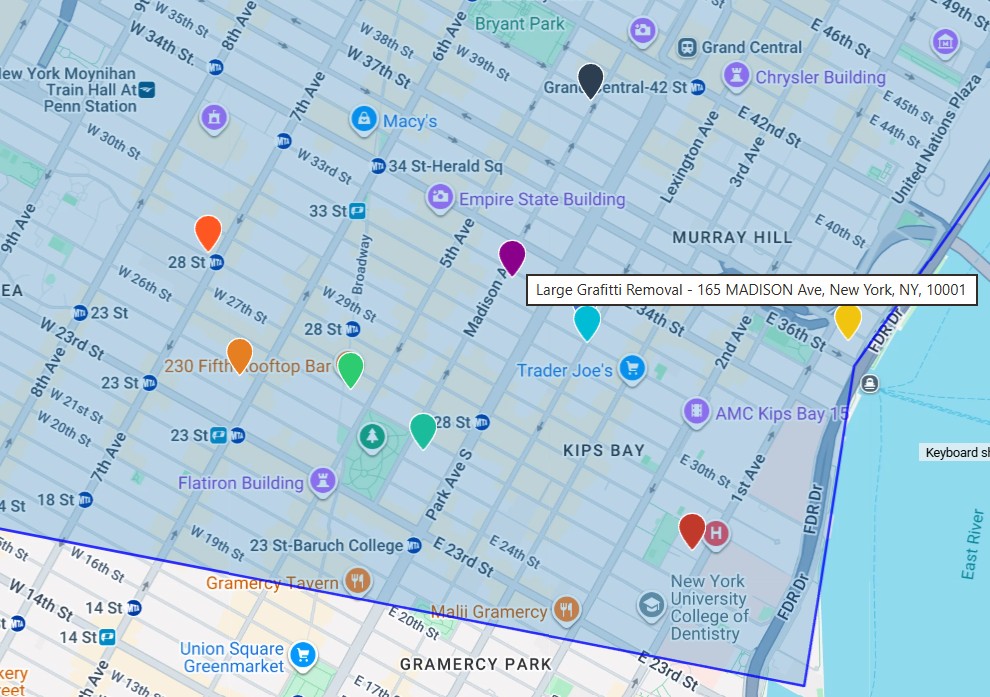 Color-coded incident and activity pinpoints mapped inside a property boundary.