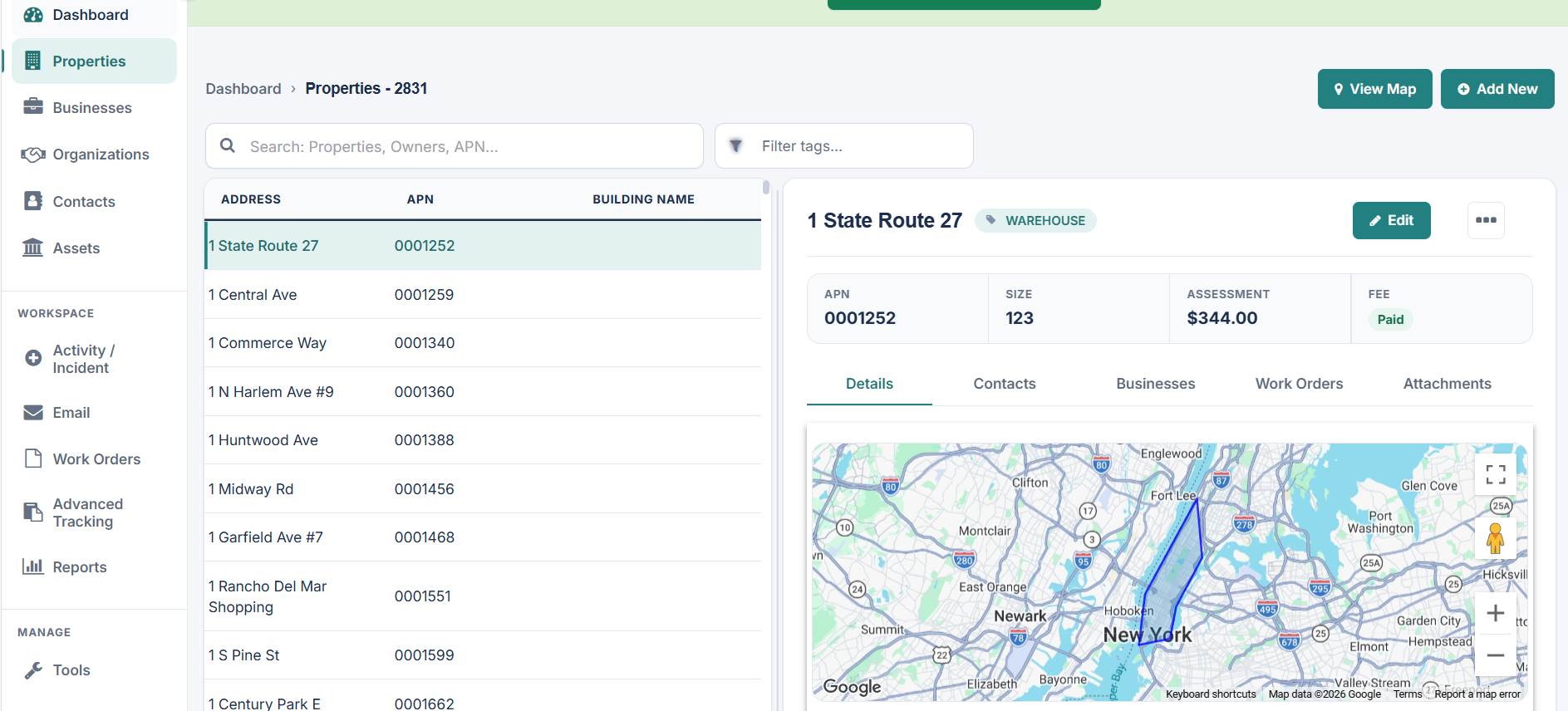 Retail Incident Manager interface showing left-side navigation and a location-based workspace.